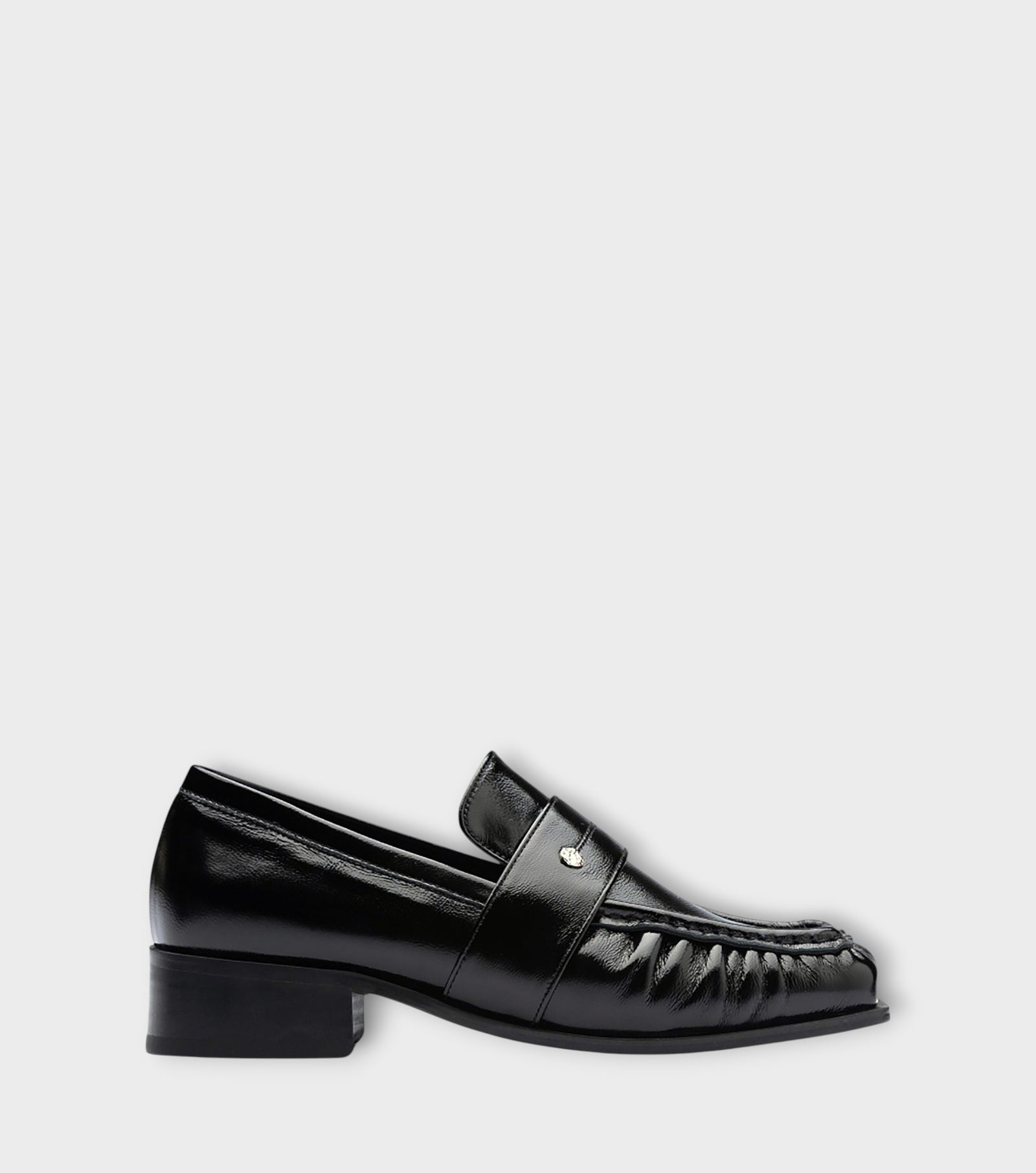 Black Square Leather Loafers with Shirring