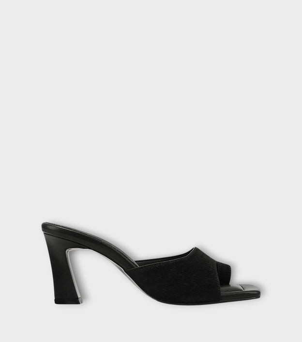 Black Suede Toe-Ring Heeled Mules