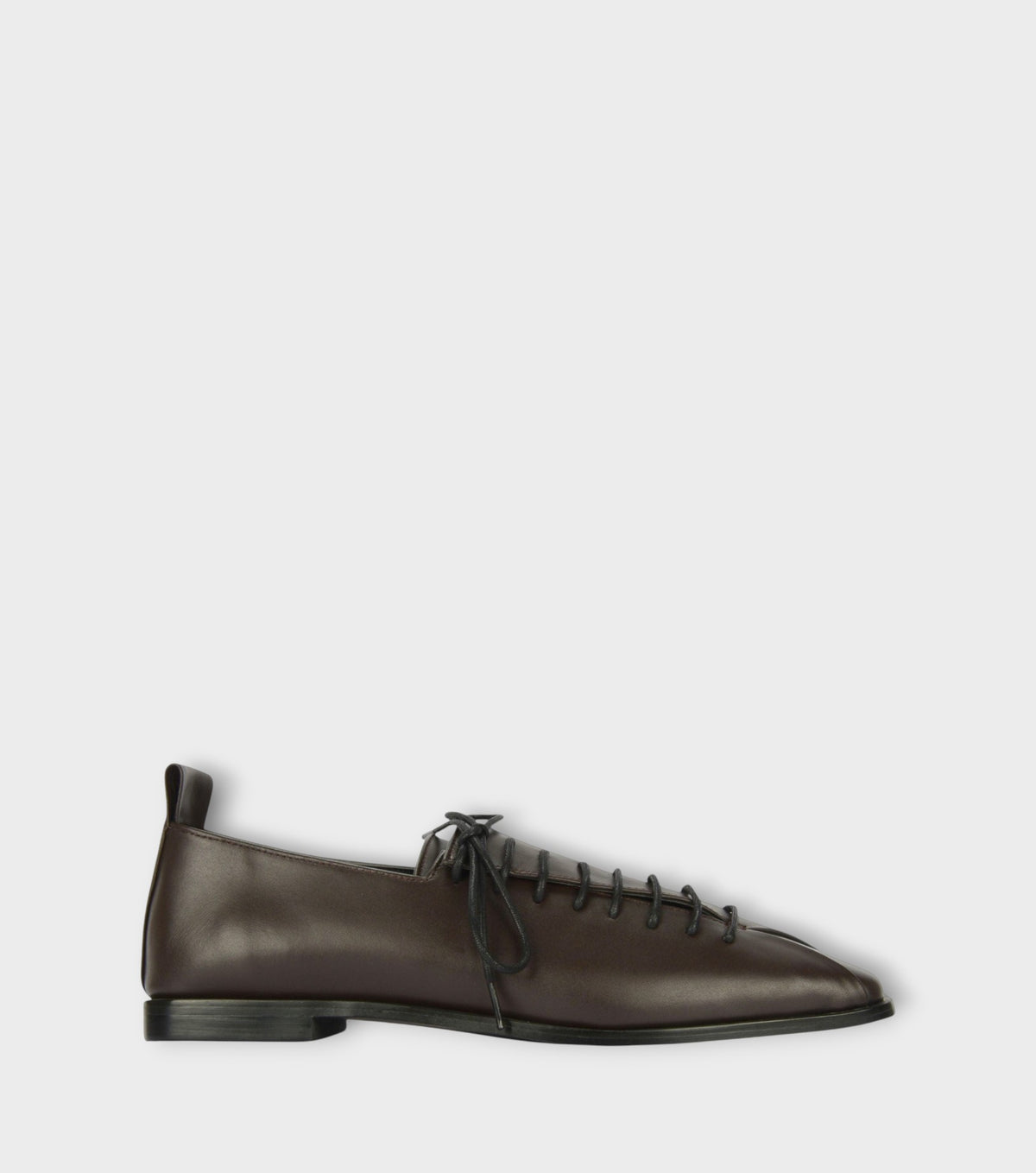 Brown Square-Toe Lace-Up Leather Flats