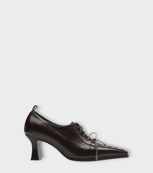 Burgundy Leather 
Lace-Up Heeled Pumps