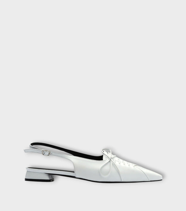 White Slingback Lace-Up Pointed Flats