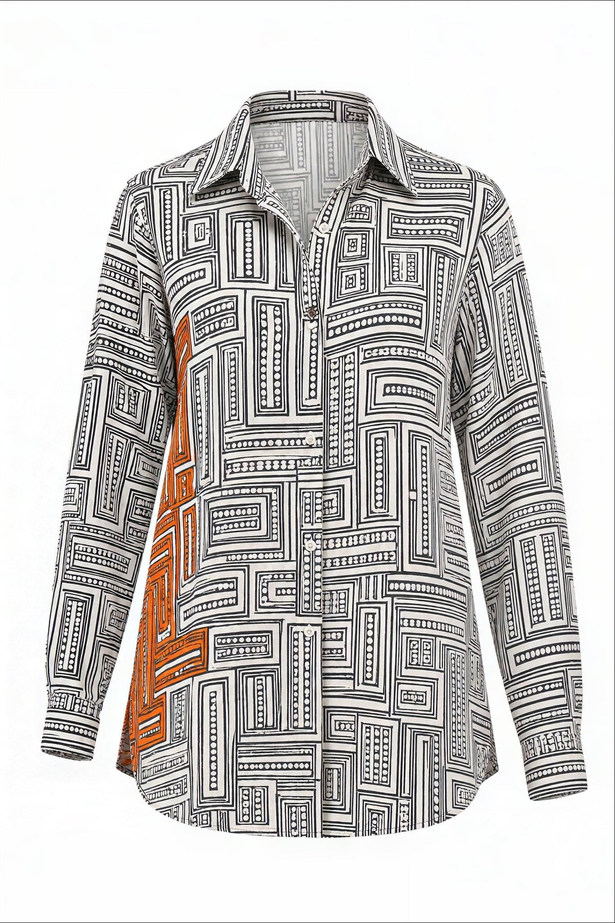 IEVA - Black White Burnt Orange Embellished Shirt, buy at DOORS NYC
