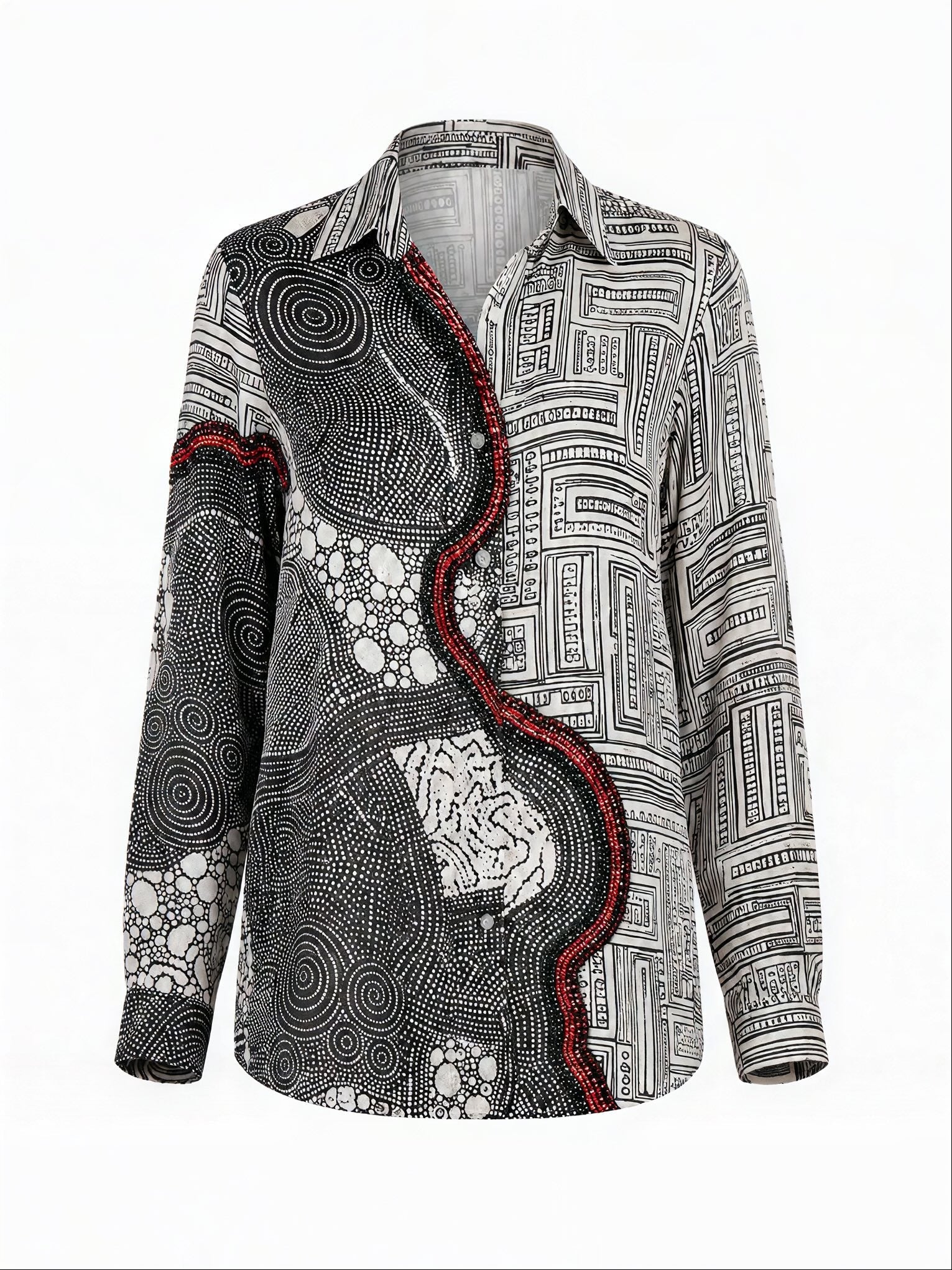 Black White Red Embellished Shirt