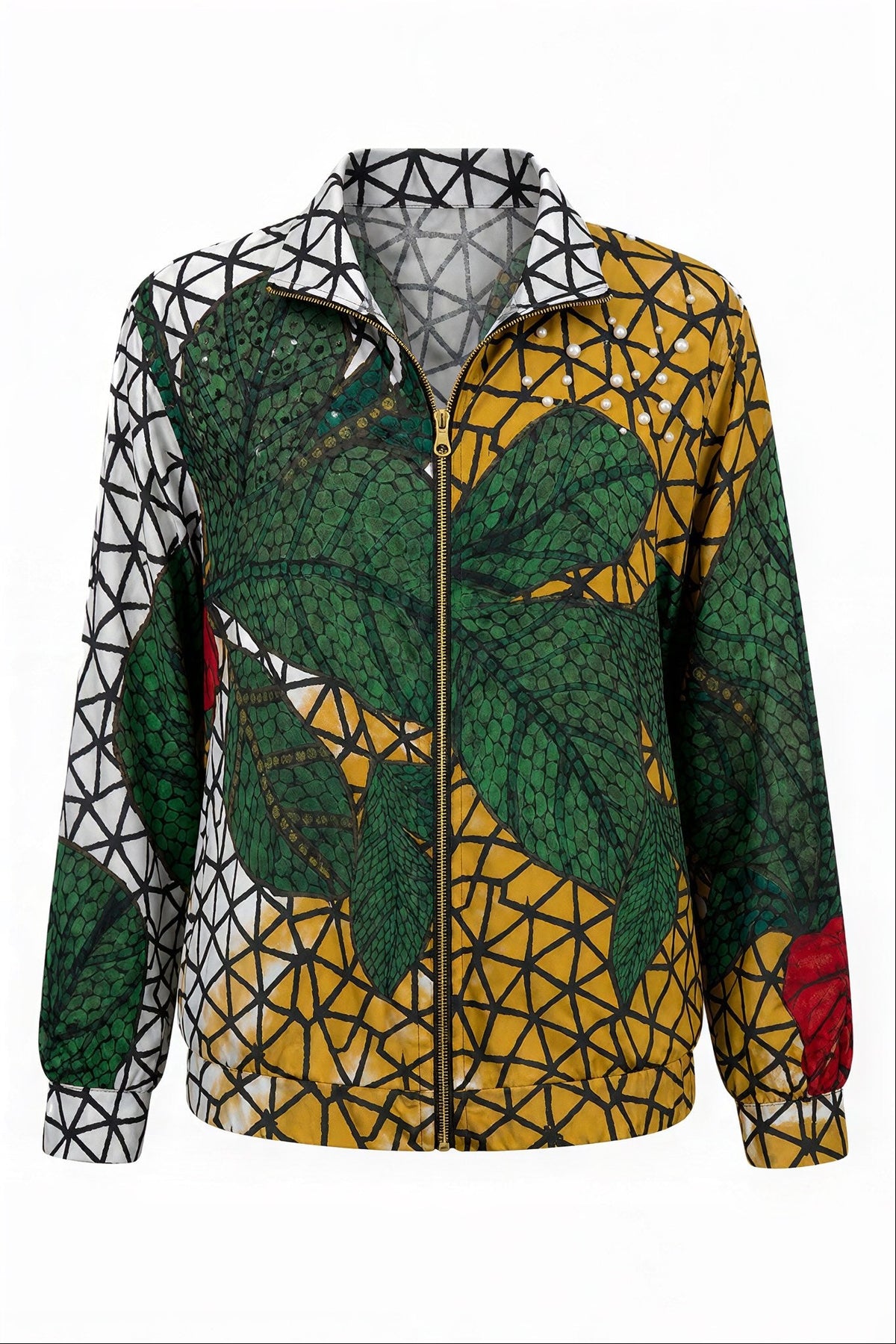 IEVA - Olive Green Ivory Embellished Zip Top, buy at DOORS NYC
