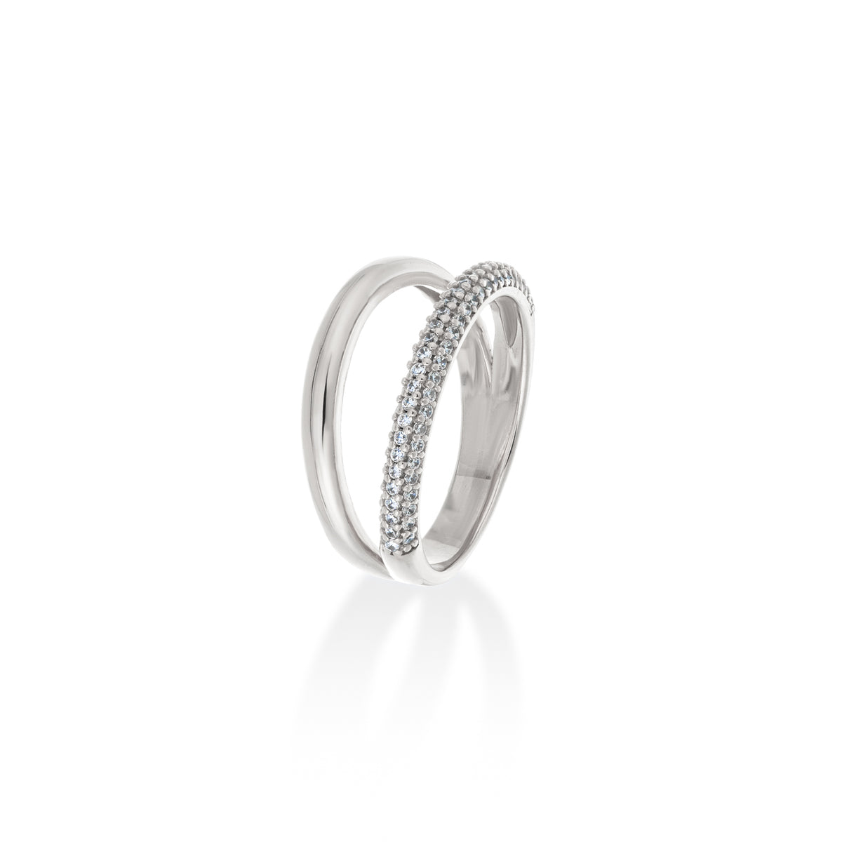 Silver Dual-Band Ring with Pavé Zirconia