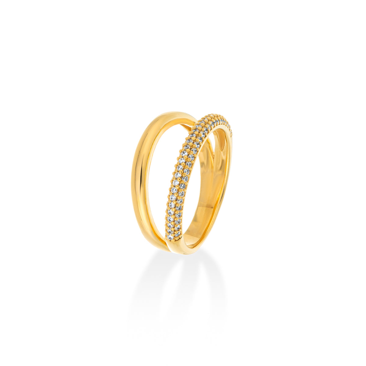 Gold Dual-Band Ring with Pavé Zirconia