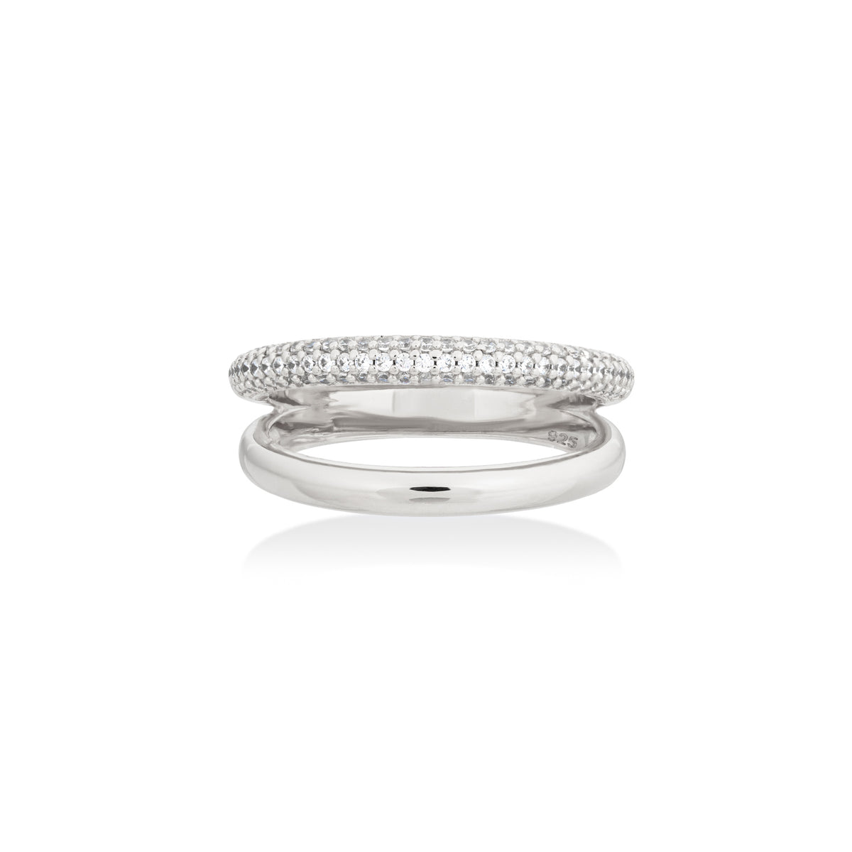 Silver Dual-Band Ring with Pavé Zirconia