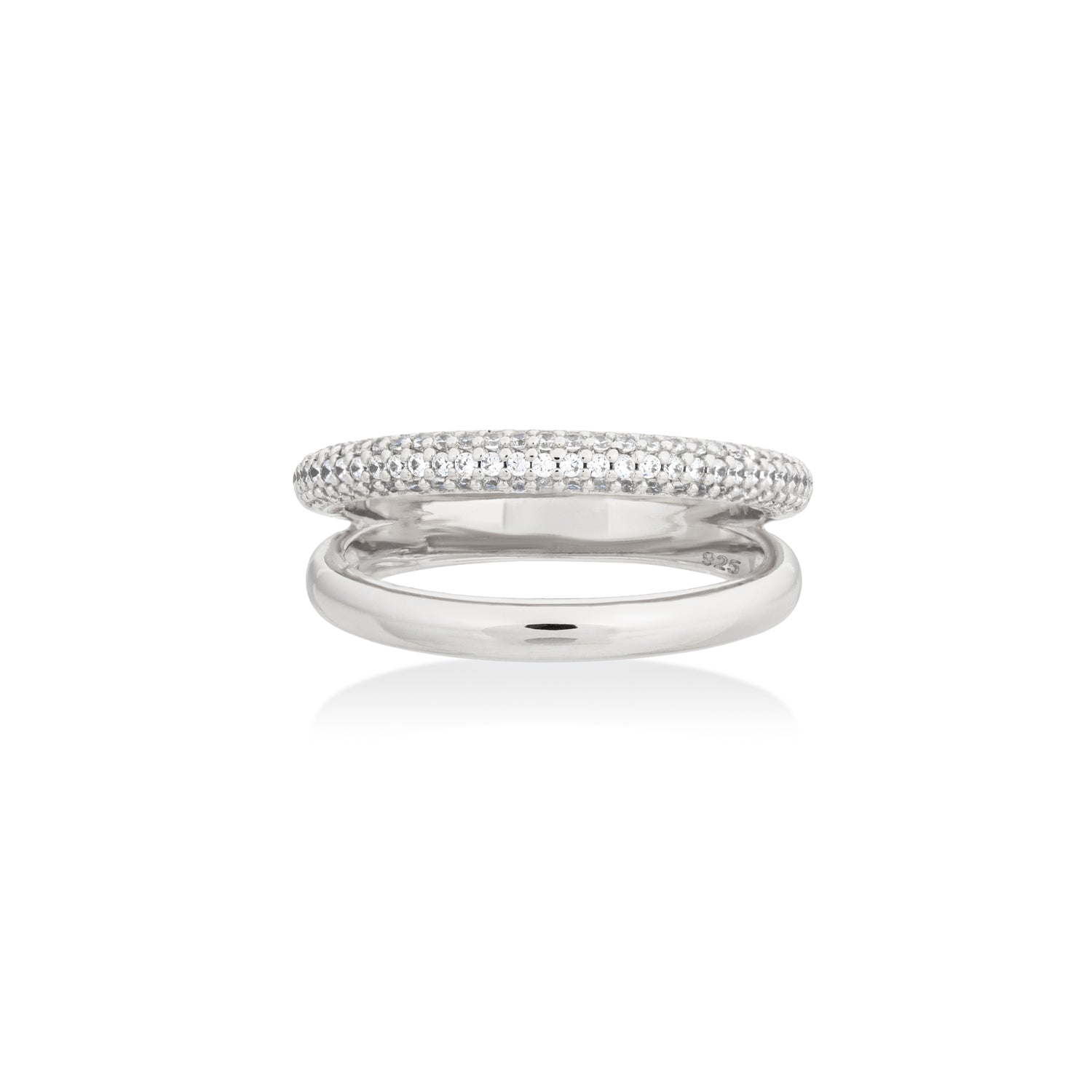 Silver Dual-Band Ring with Pavé Zirconia