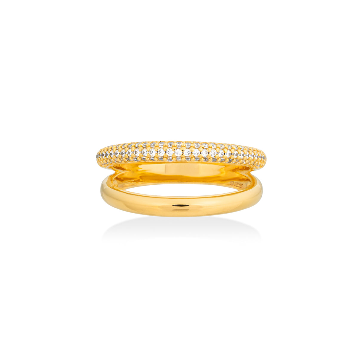 Gold Dual-Band Ring with Pavé Zirconia