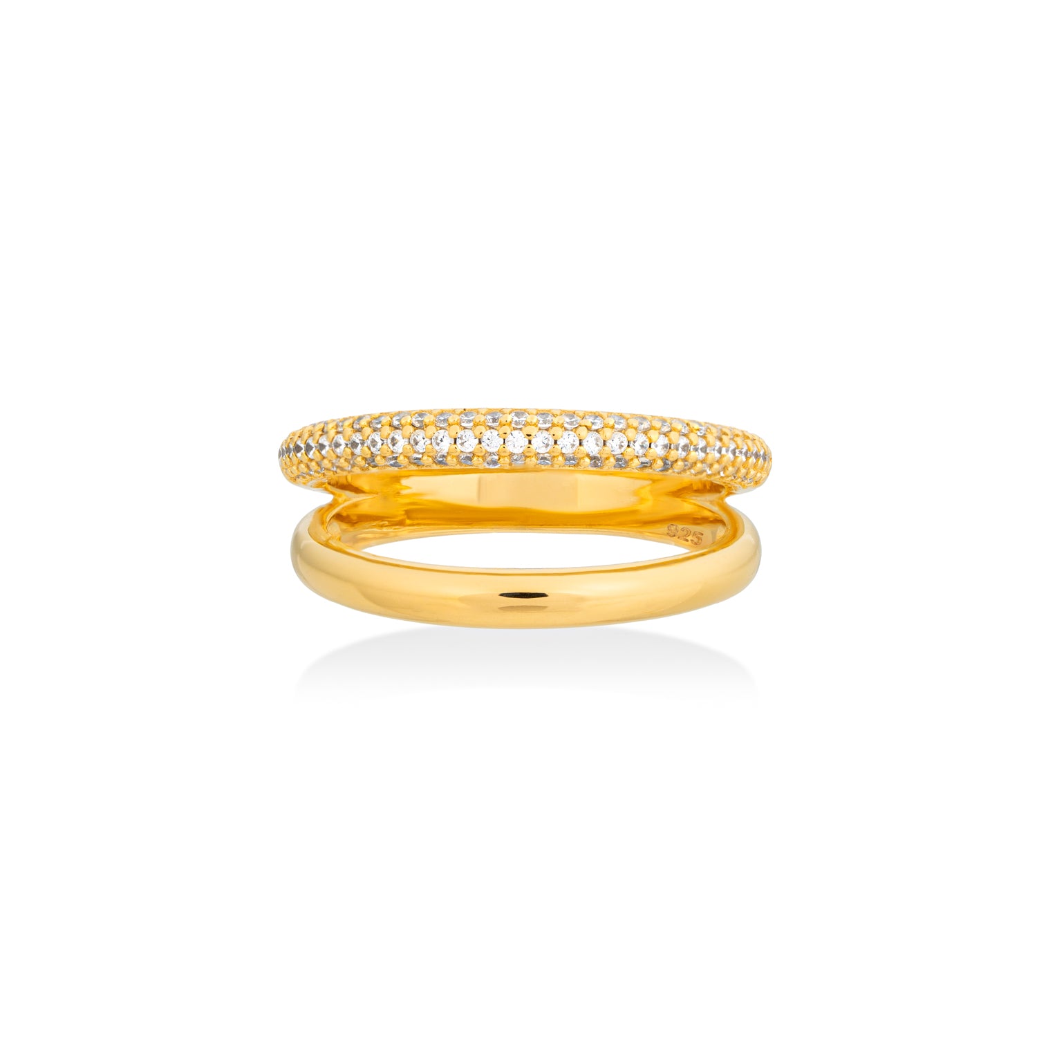 Gold Dual-Band Ring with Pavé Zirconia