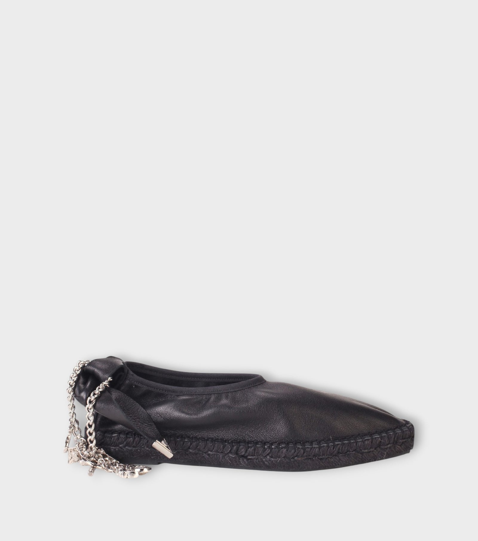 Black Leather Espadrille Slip-On with Chain