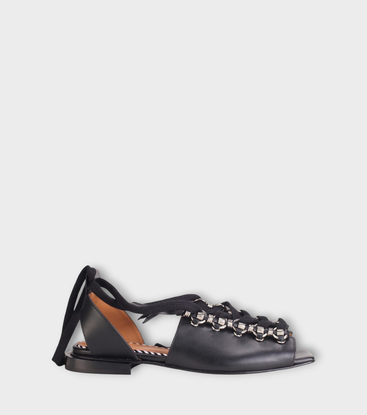 Black Leather Lace-Up Sandals