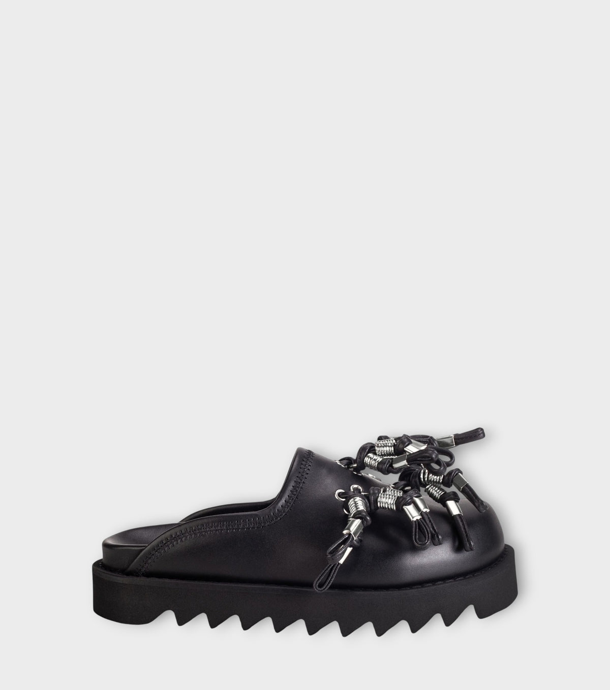 Industrial Tassel Platform Mules – Black Leather