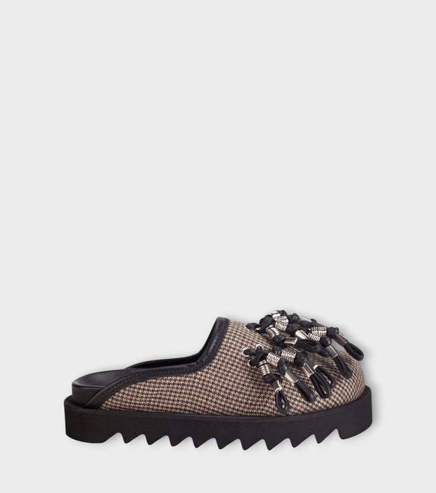 Plaid Industrial Tassel Platform Mules – Brown Mix