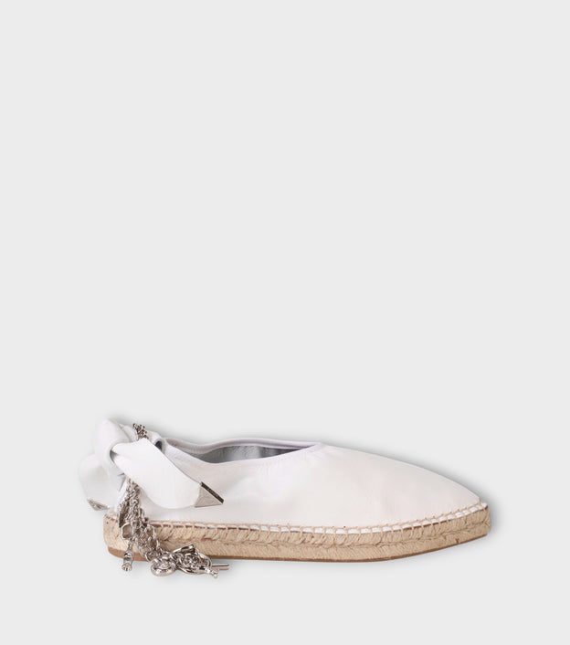 White Leather Espadrille Slip-On with Chain