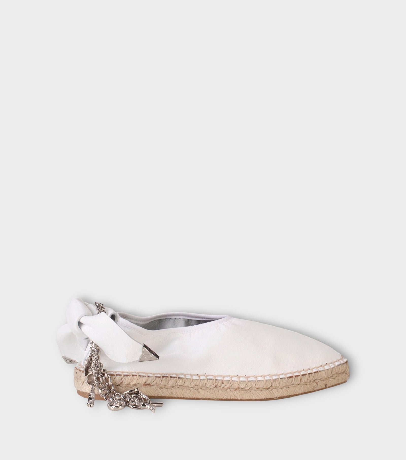 White Leather Espadrille Slip-On with Chain