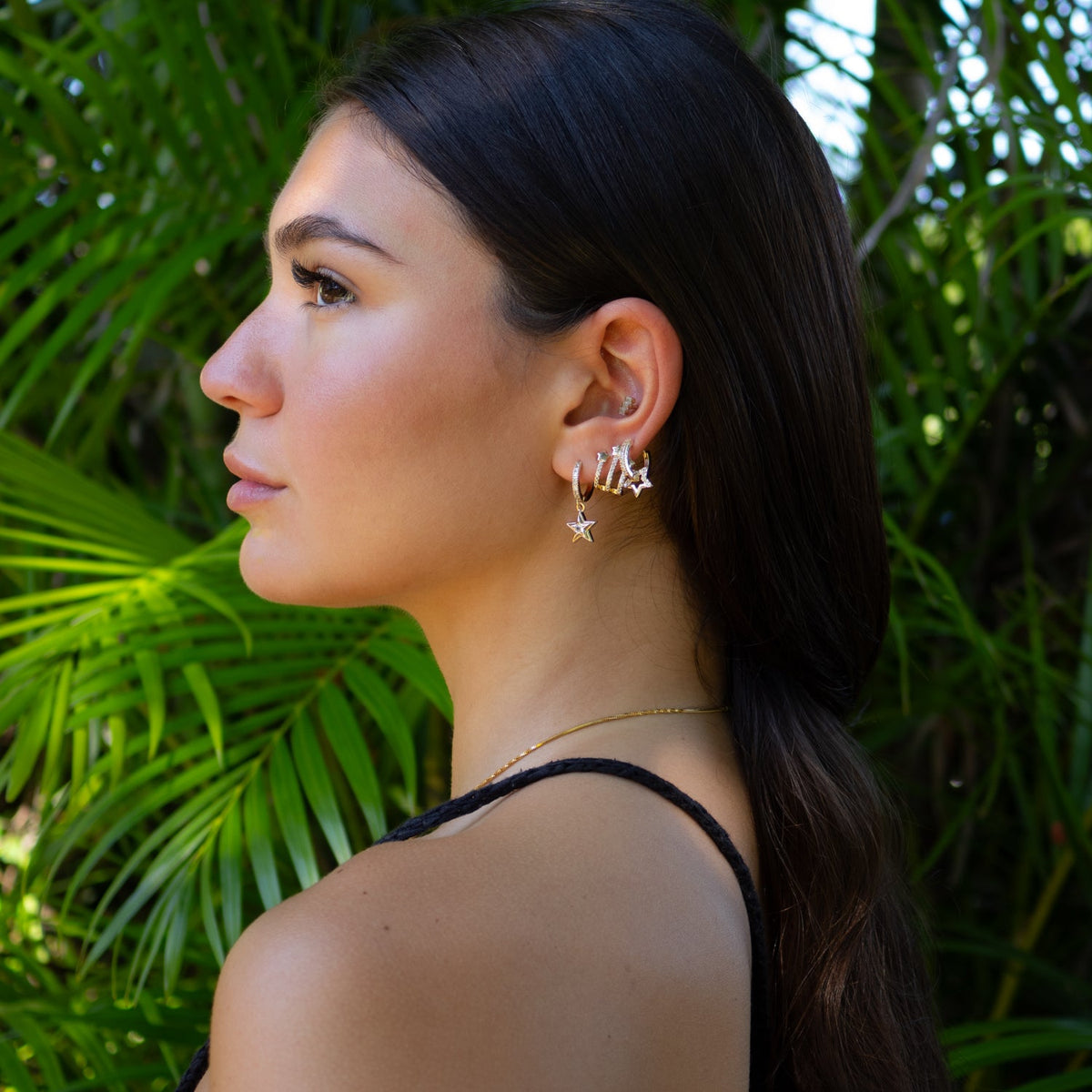 Trio Gold &amp; Diamond Sparkly Star Earrings