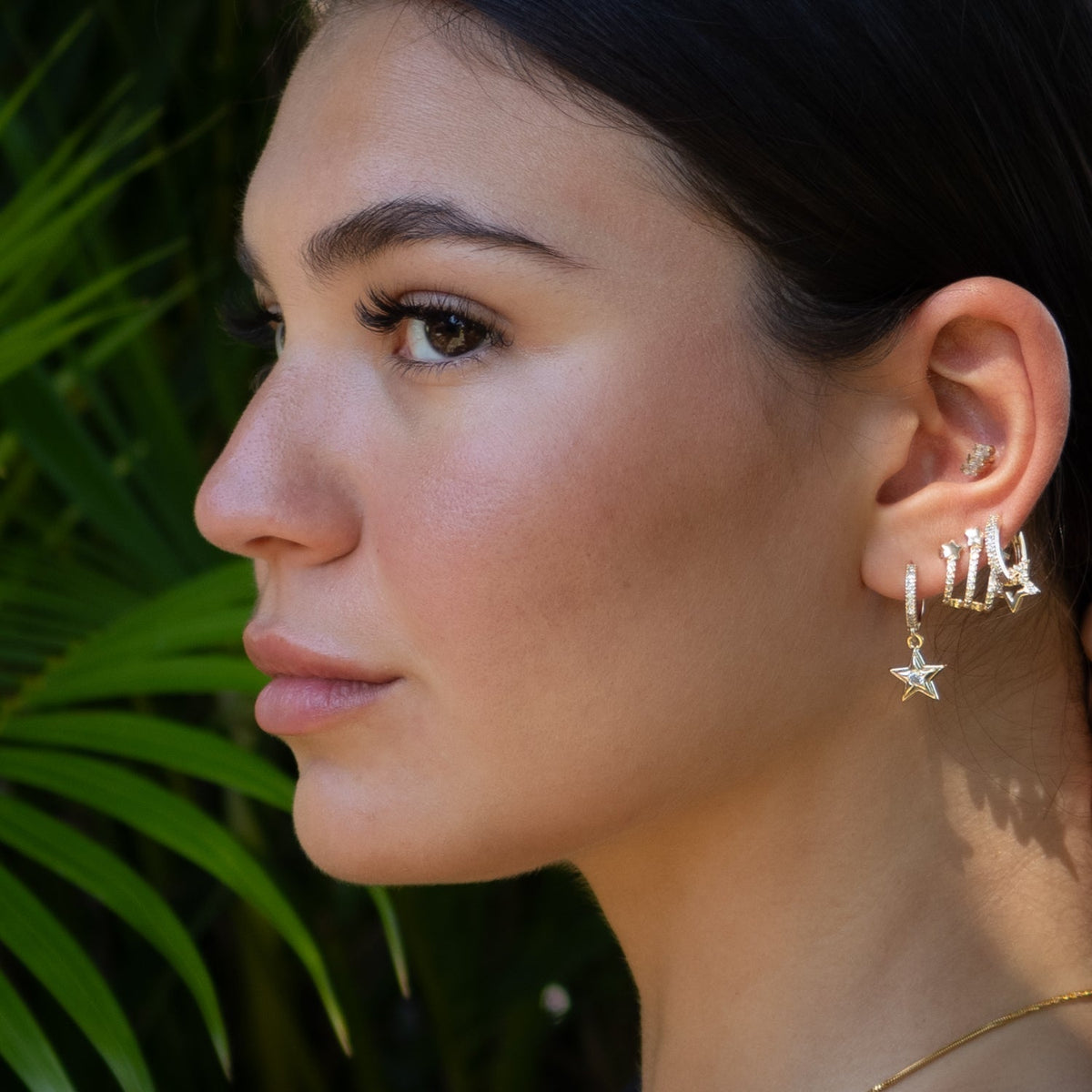 Trio Gold &amp; Diamond Sparkly Star Earrings