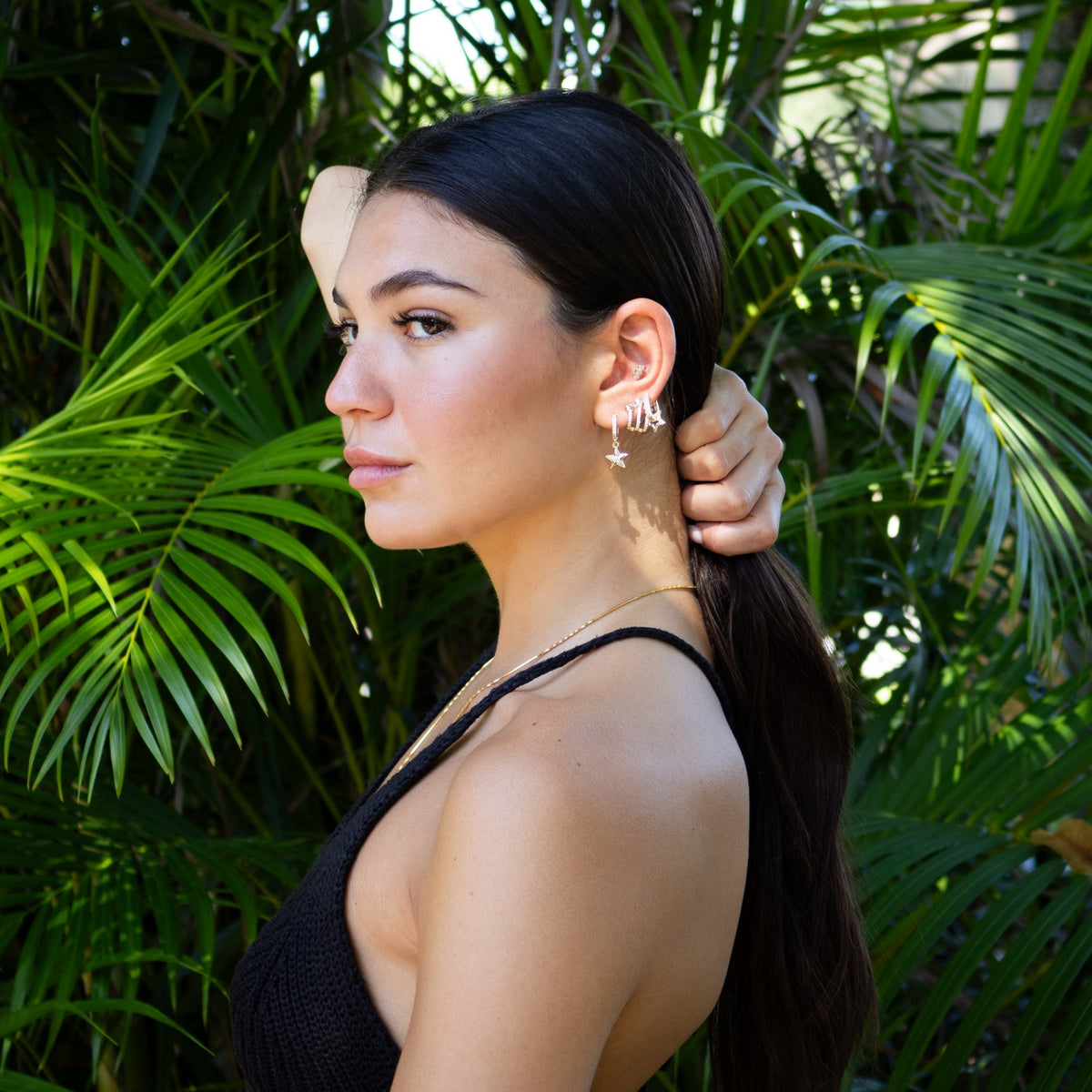 Trio Gold &amp; Diamond Sparkly Star Earrings