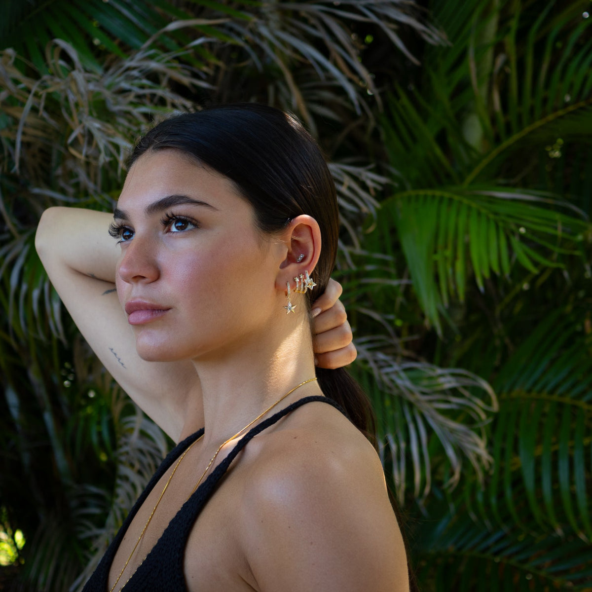 Trio Gold &amp; Diamond Sparkly Star Earrings