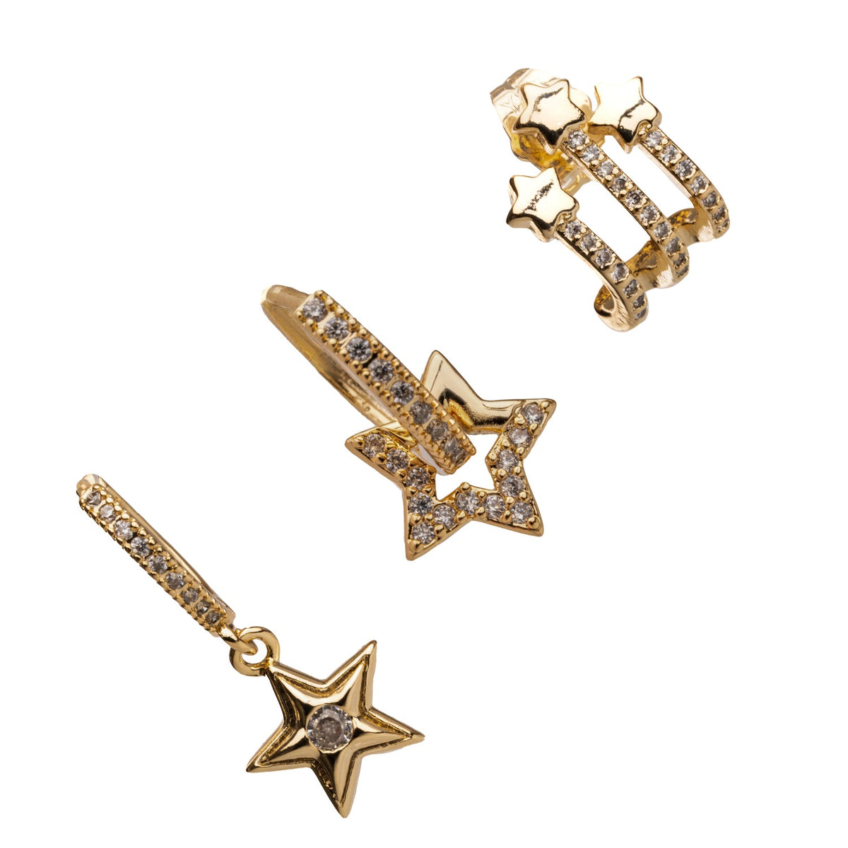 Elegant 18K Gold-Plated Star Earrings with CZ Diamonds for a Sparkly, Celestial Look
