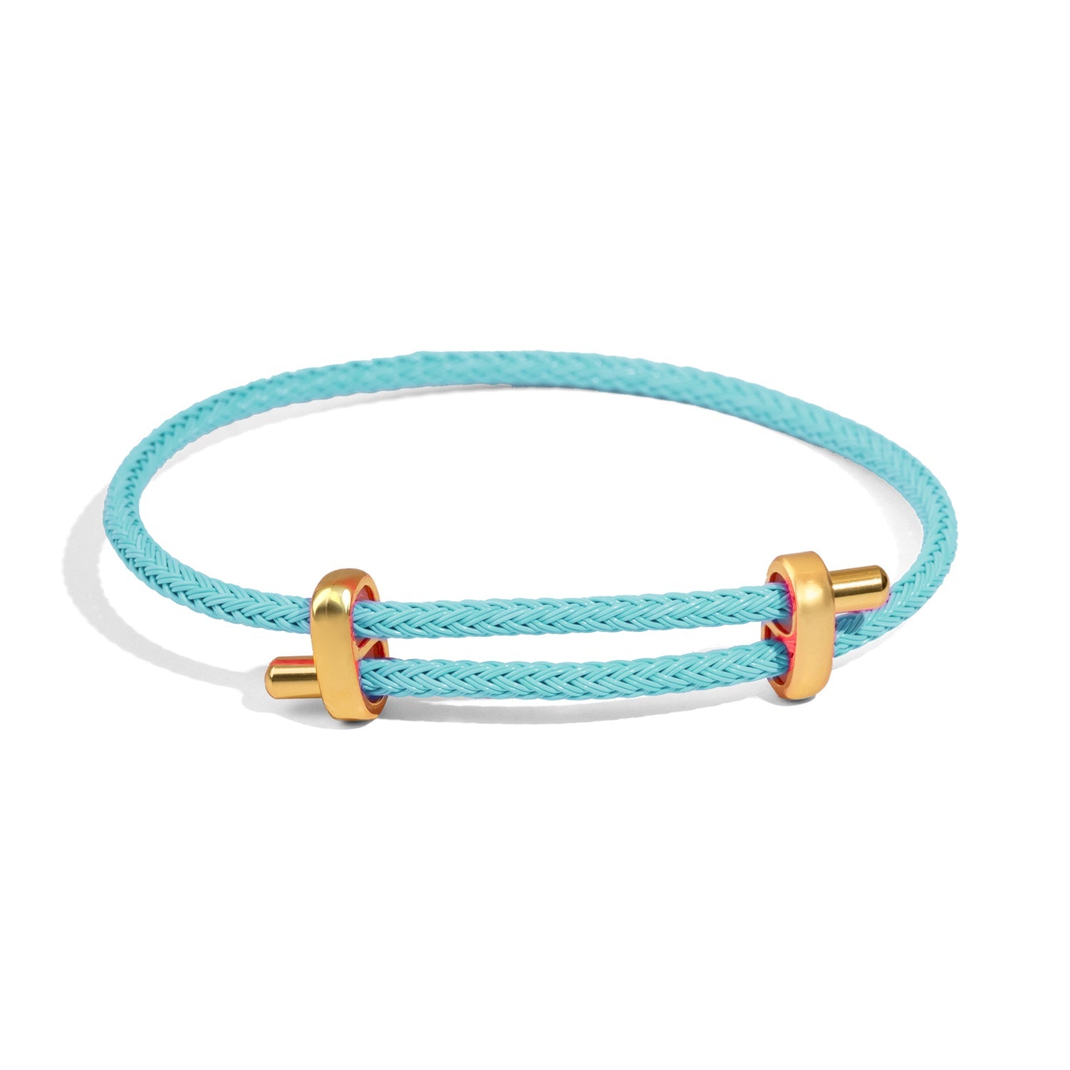 Unisex turquoise rope bracelet with gold-plated stainless steel accents