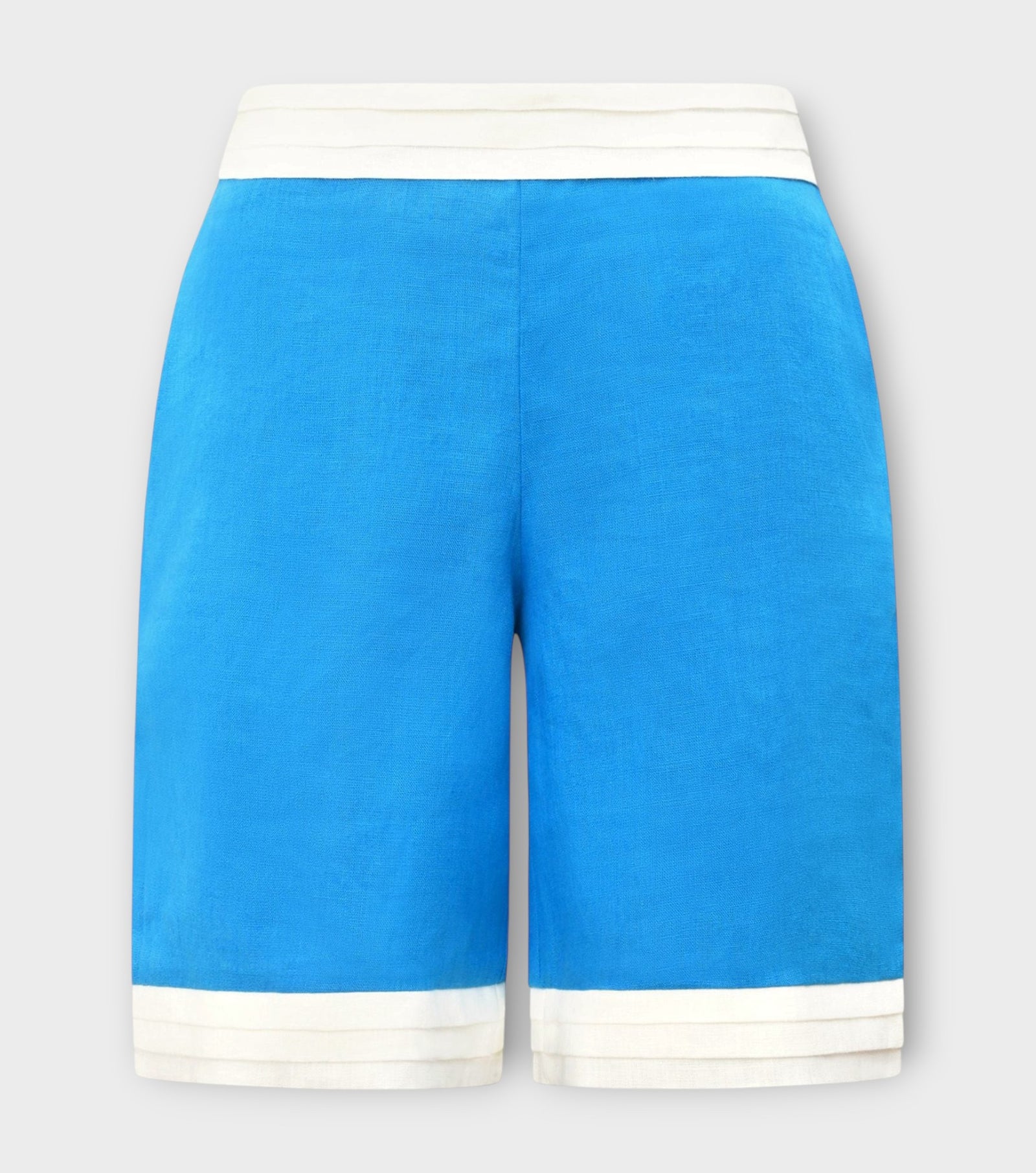 Turquoise Linen Bermuda Shorts with White Trim