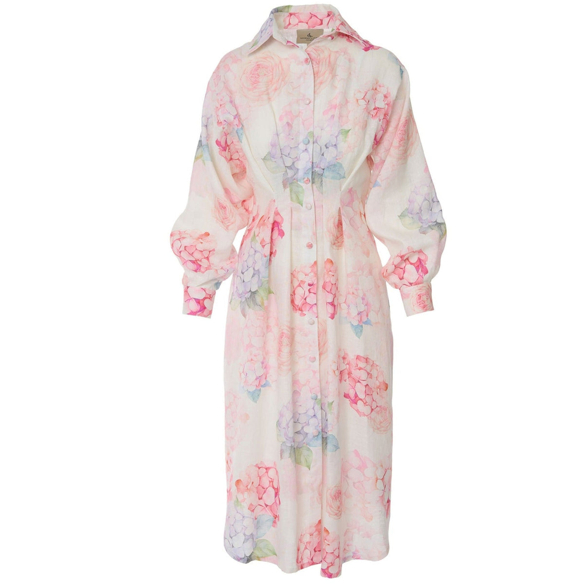 Floral Linen Shirt Dress with Balloon Sleeves