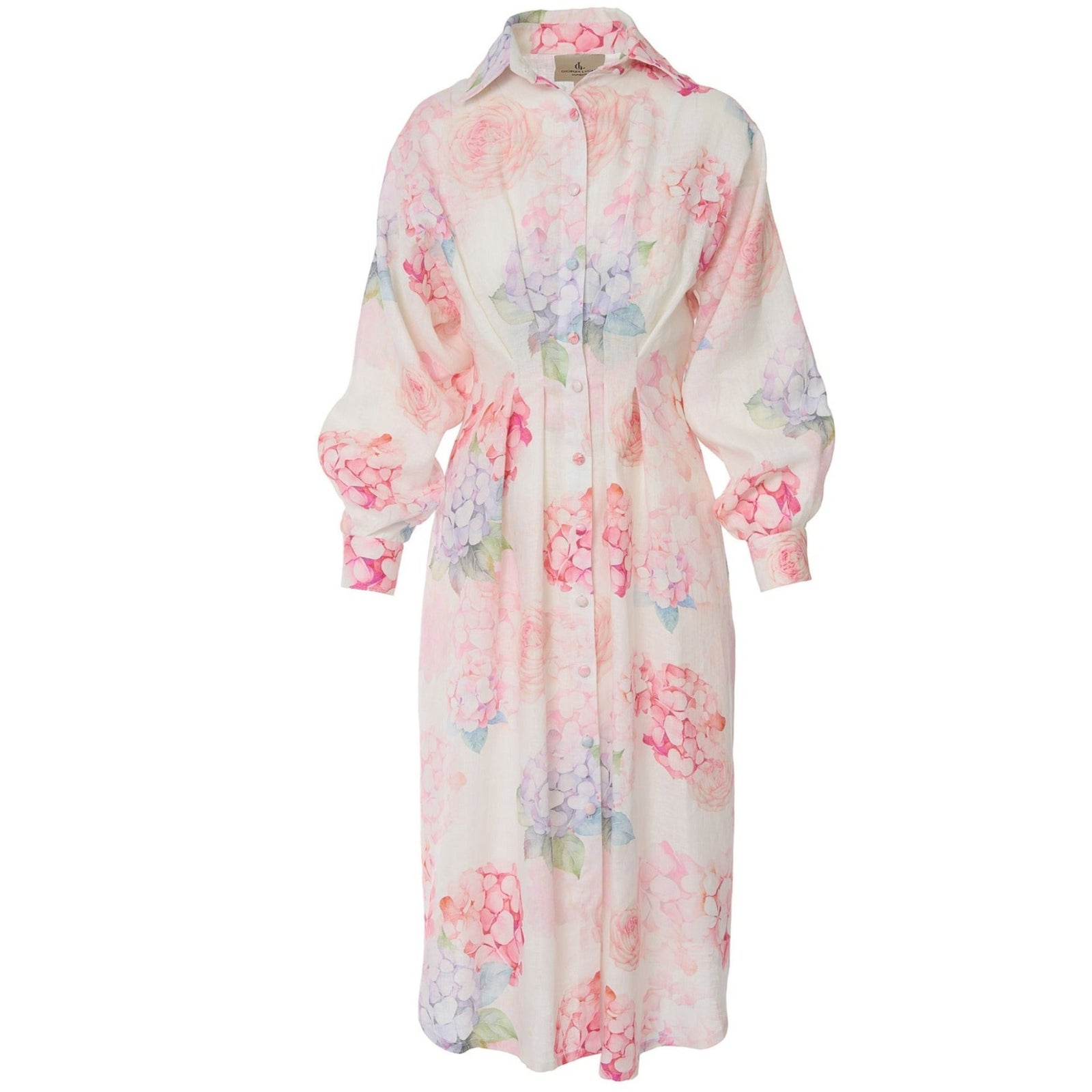 Floral Linen Shirt Dress with Balloon Sleeves
