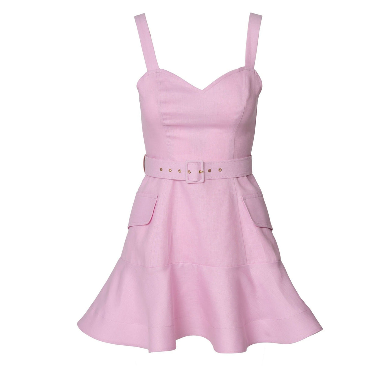 Pink Linen Mini Dress with Ruffle Hem