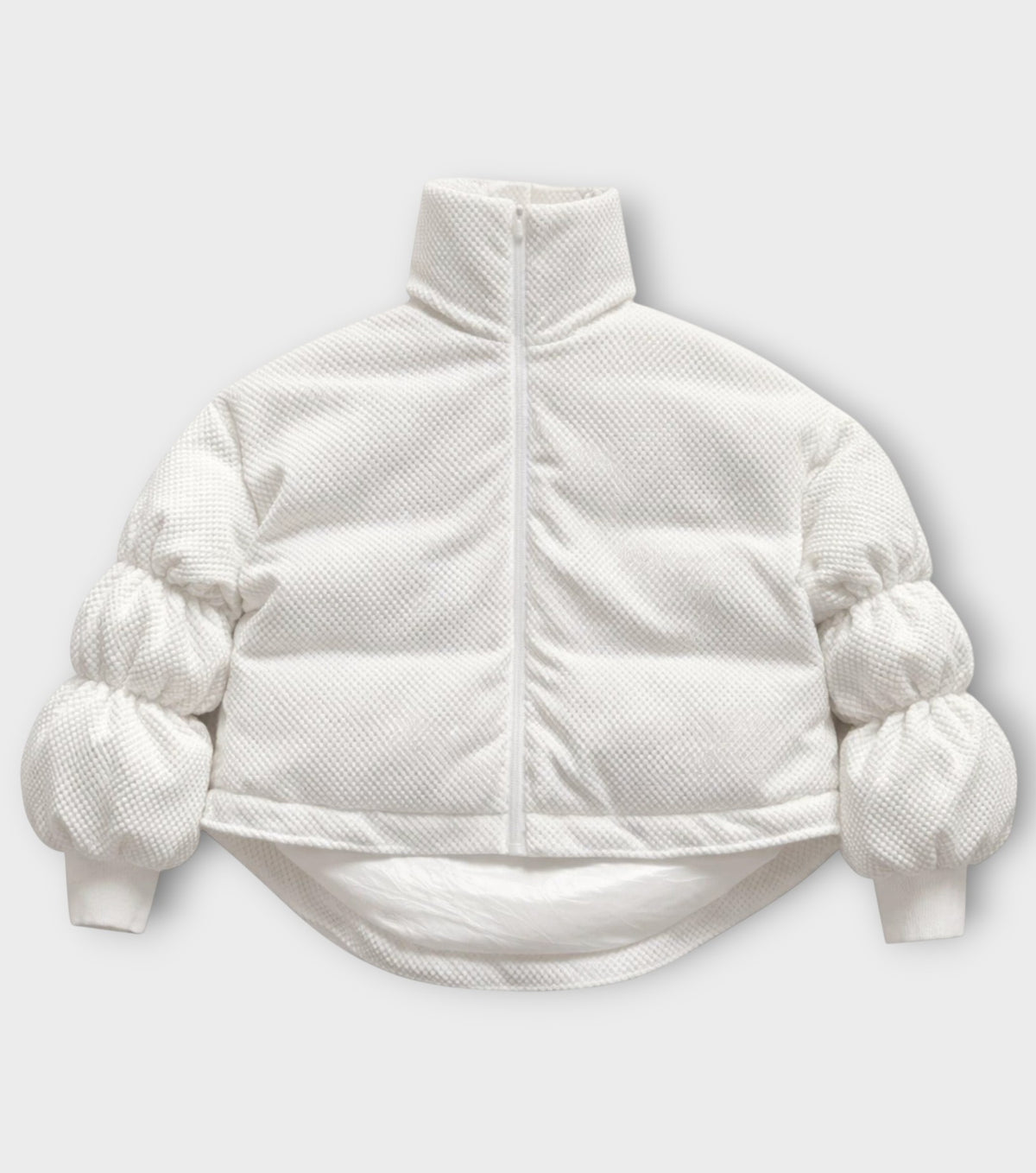 White Sculptural Puffer Jacket ANCHOR in Textured Tech Fabric