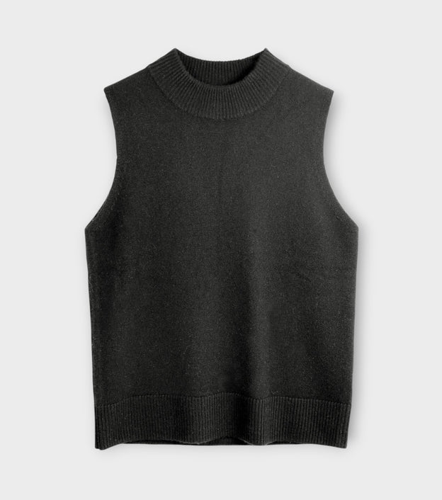 Cashmere Mockneck Sleeveless Top | Black