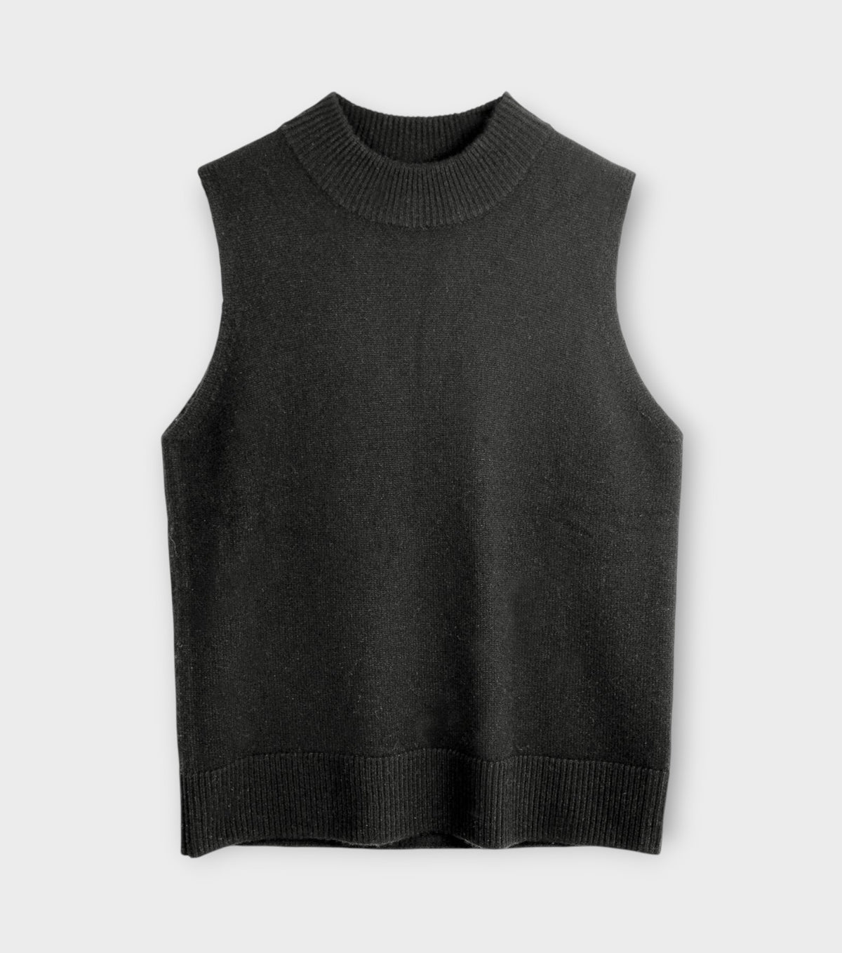 Cashmere Mockneck Sleeveless Top | Black