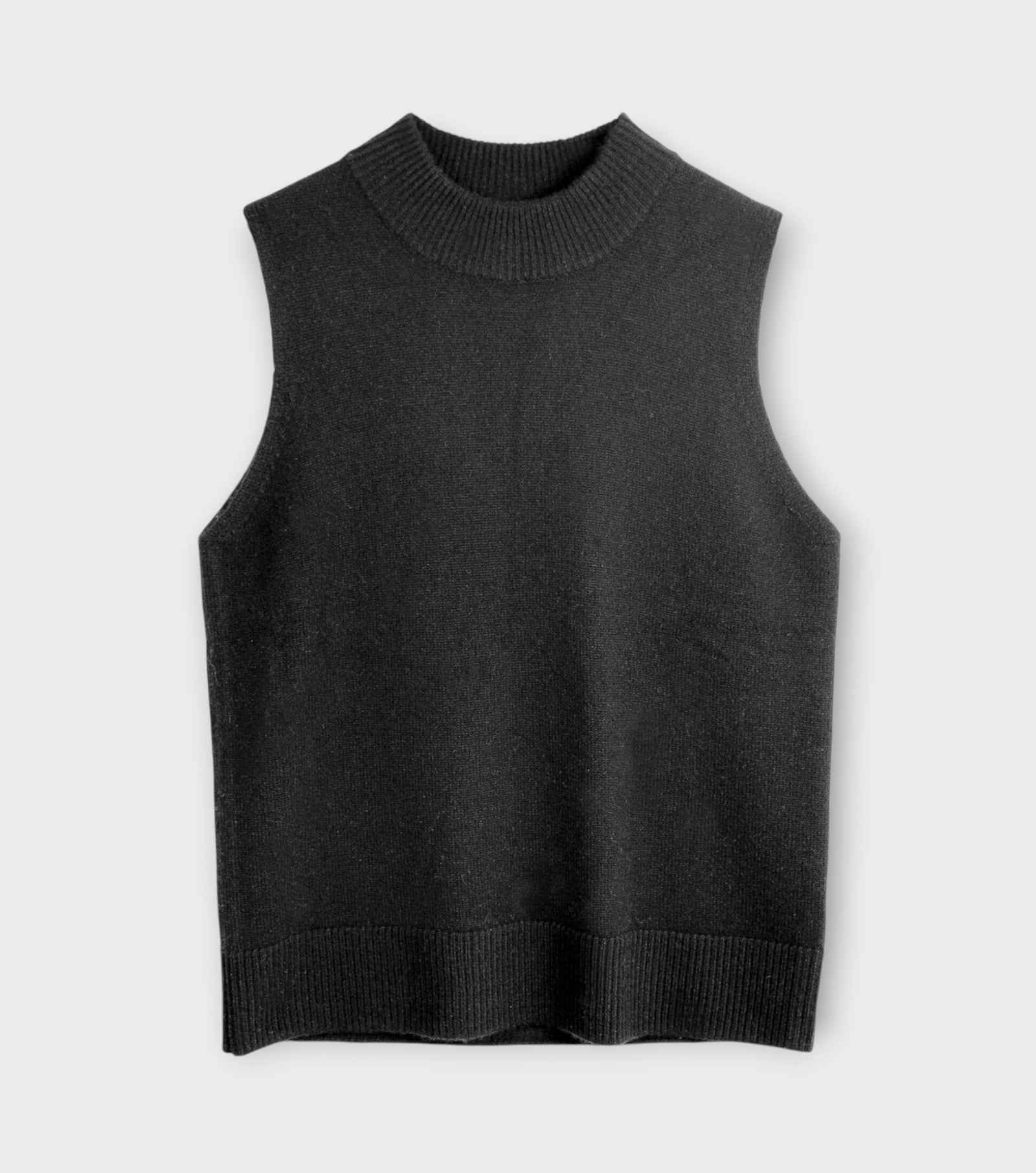 Cashmere Mockneck Sleeveless Top | Black