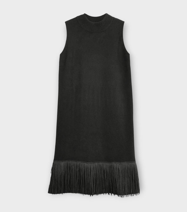 Cashmere Shift Dress with Fringe | Black