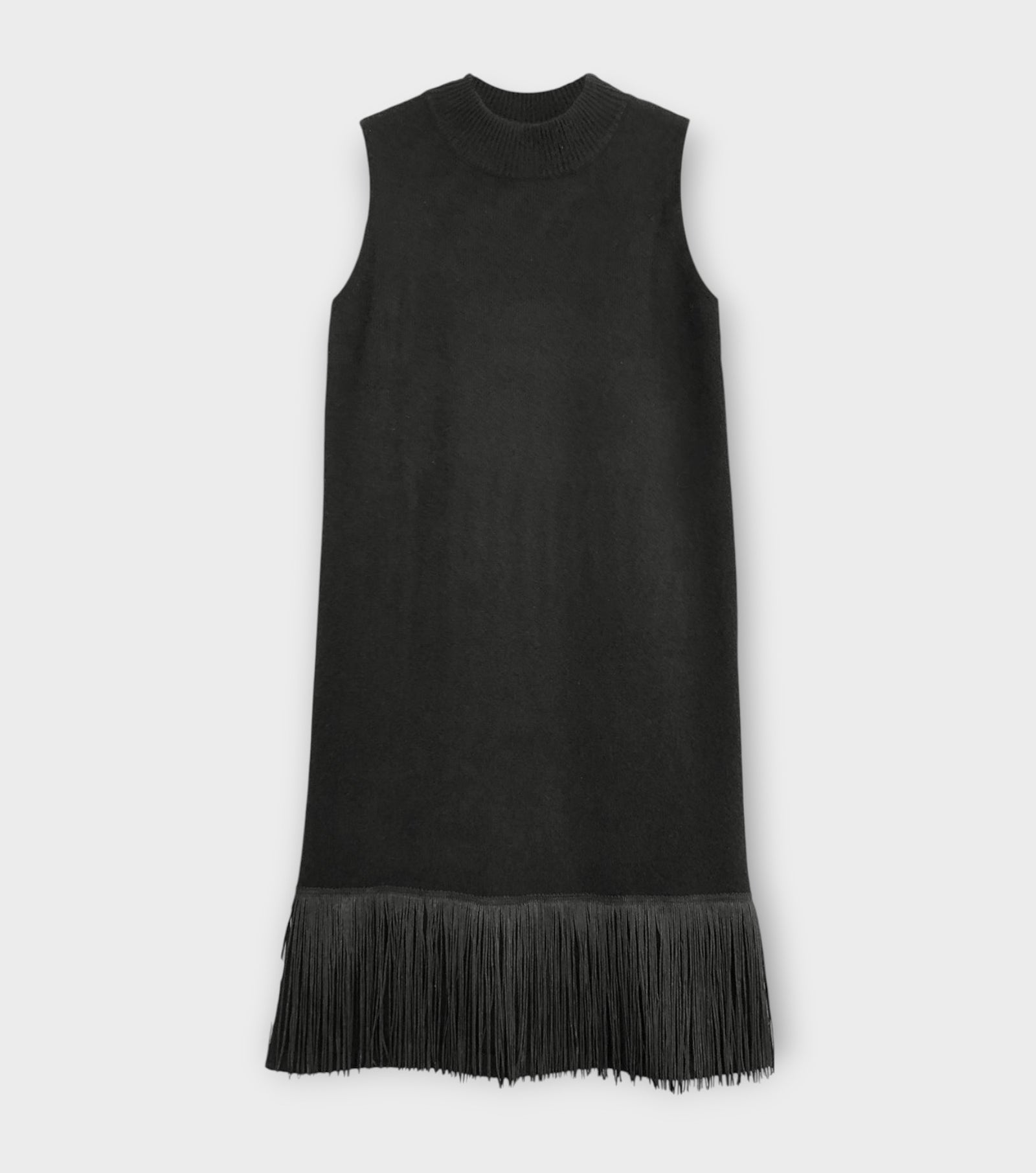 Cashmere Shift Dress with Fringe | Black