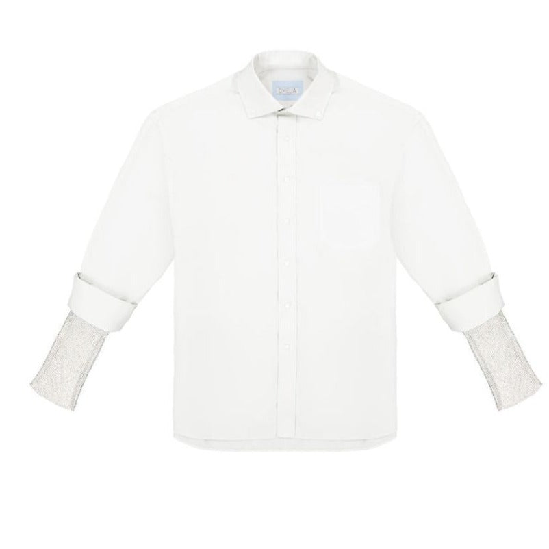 OMELIA - White Redesigned Shirt | Crystal Sleeves, buy at doors. nyc