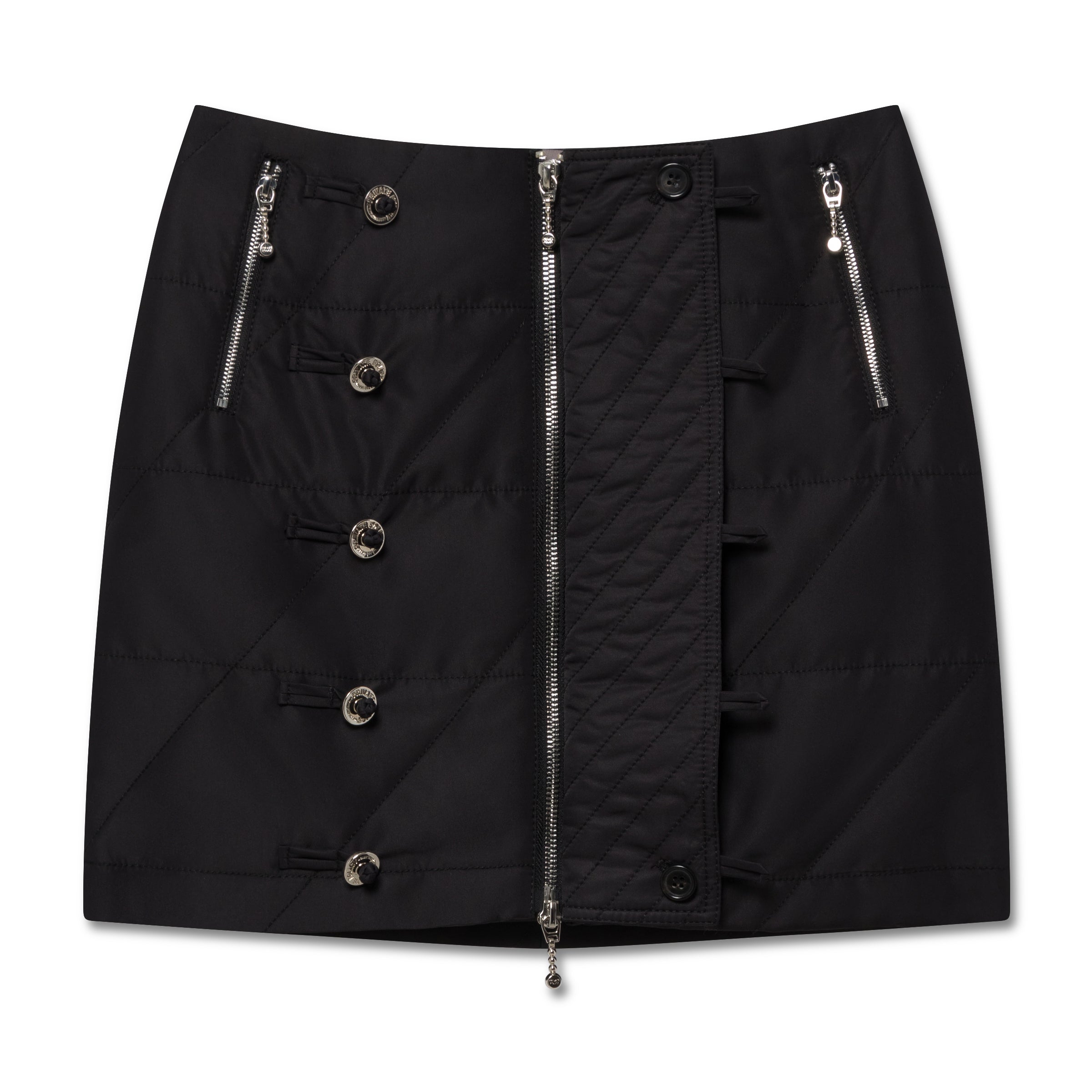 Quilted Buttoned Mini Skirt | Black