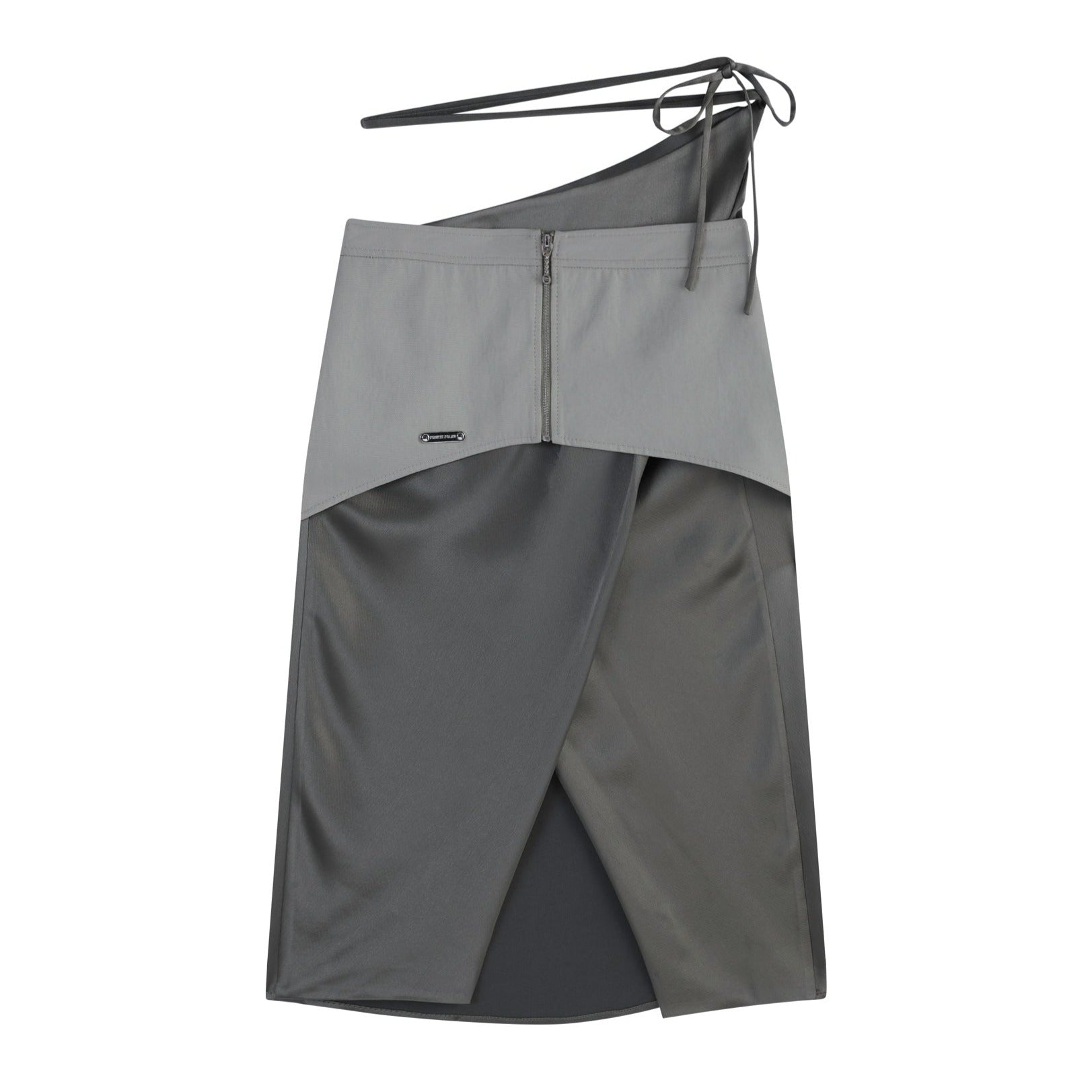 Double Layer Wraparound-Tie Satin Skirt | Grey