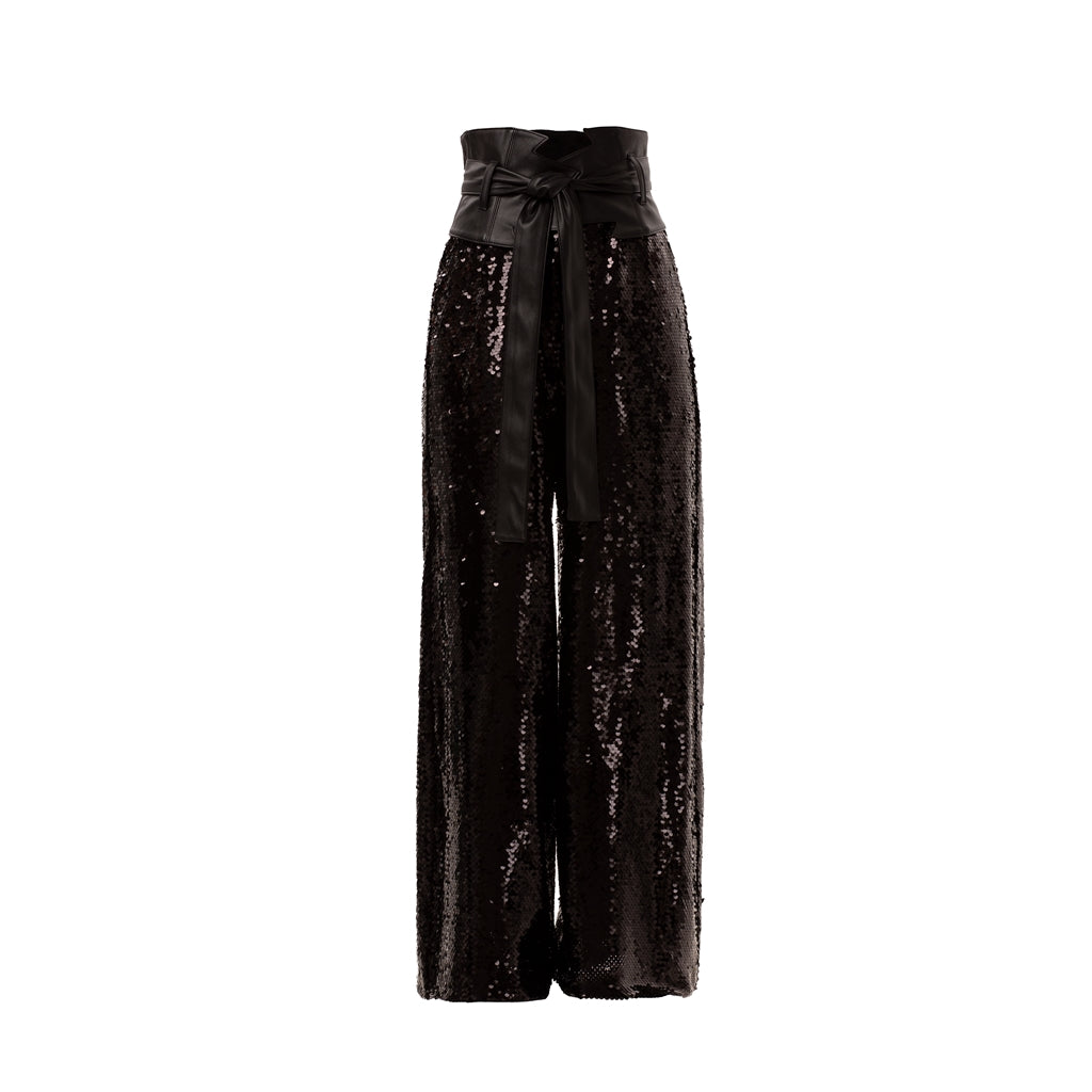 Occasion Palazzo Sequin Trousers | Black