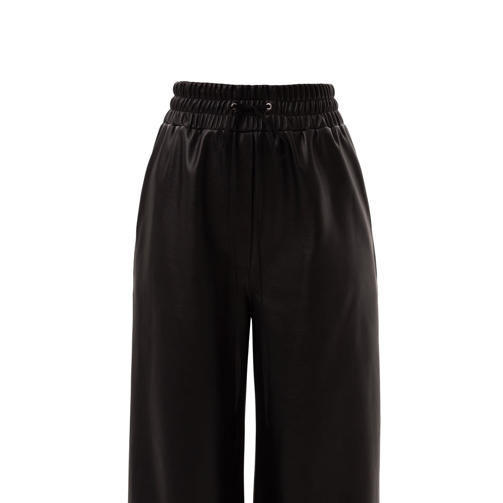 Leather Wide Leg Trousers - Black