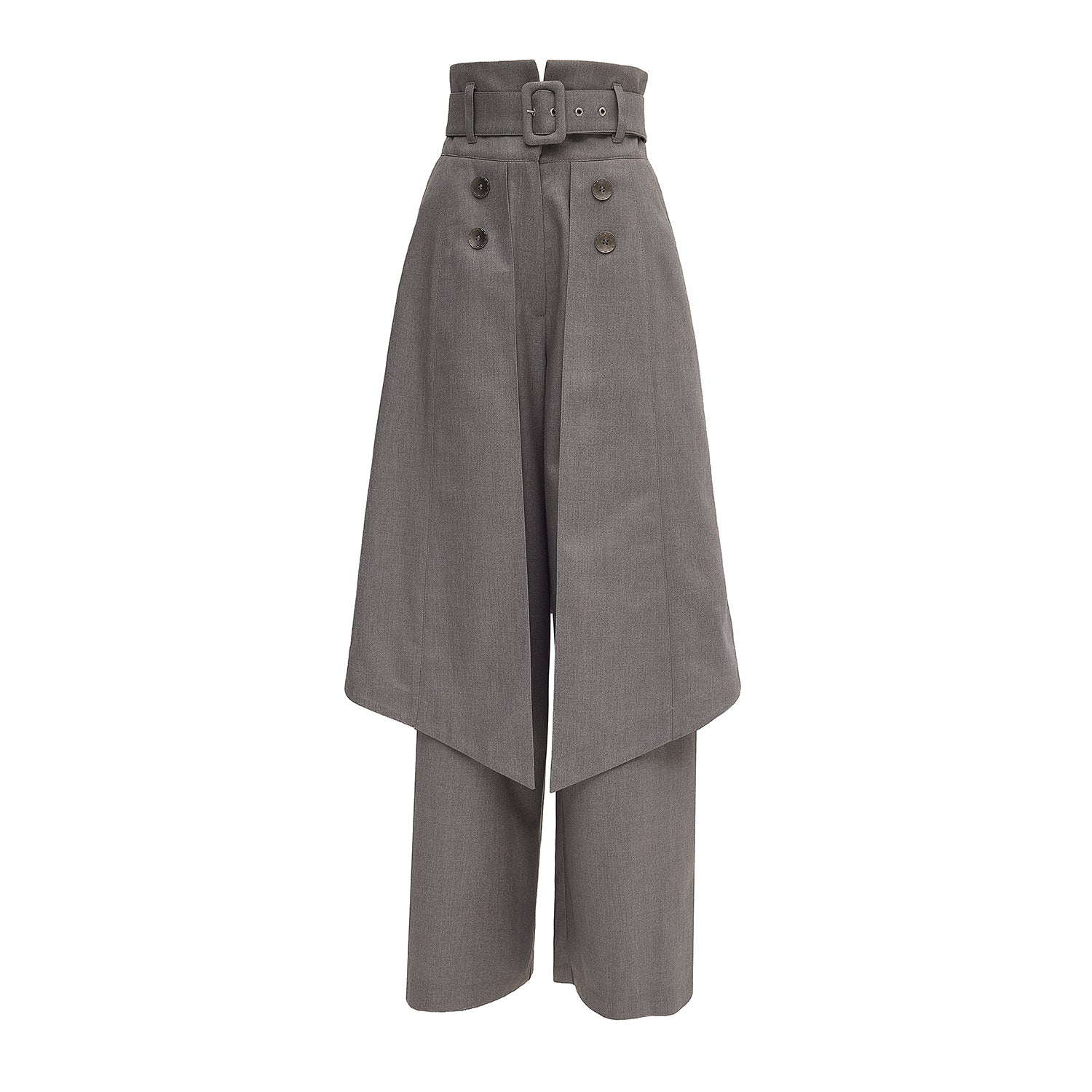 Wide Leg Trousers With Skirt Overlay | Gray