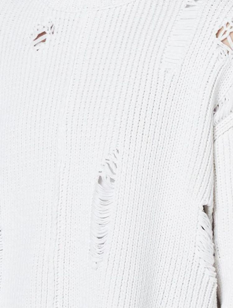 JUUN.J -Distressed-knit Cotton Sweater | White, buy at DOORS NYC