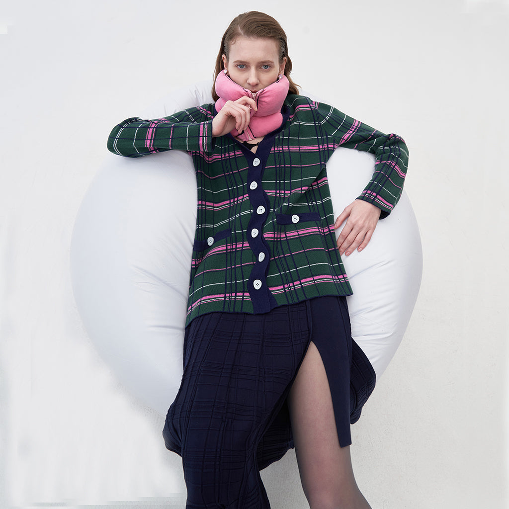 Ariana Cashmere Merino Wool Oversized Plaid Cardigan