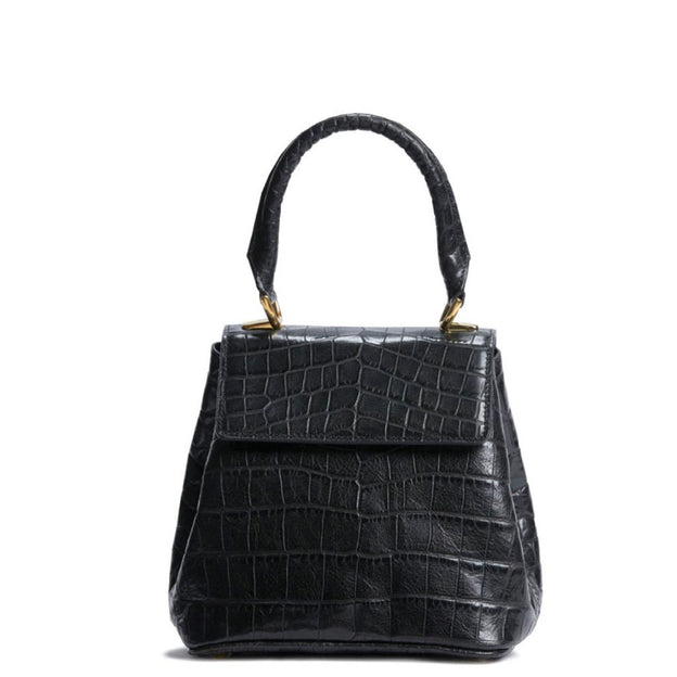 Anne Crocodile-Effect Leather Bag | Black