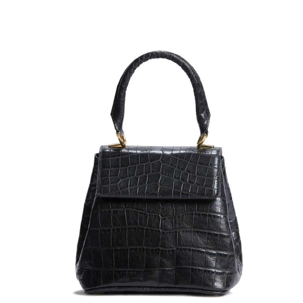 Anne Crocodile-Effect Leather Bag | Black