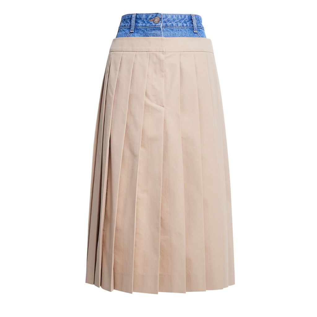 JUUN.J -Double Waist Pleated Midi Skirt | Beige, buy at DOORS NYC