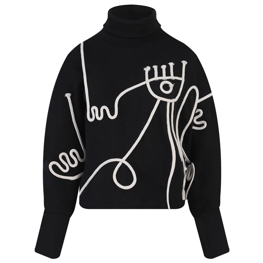 etérea - Alba Embroidered Turtleneck Sweater | Black, buy at doors. nyc
