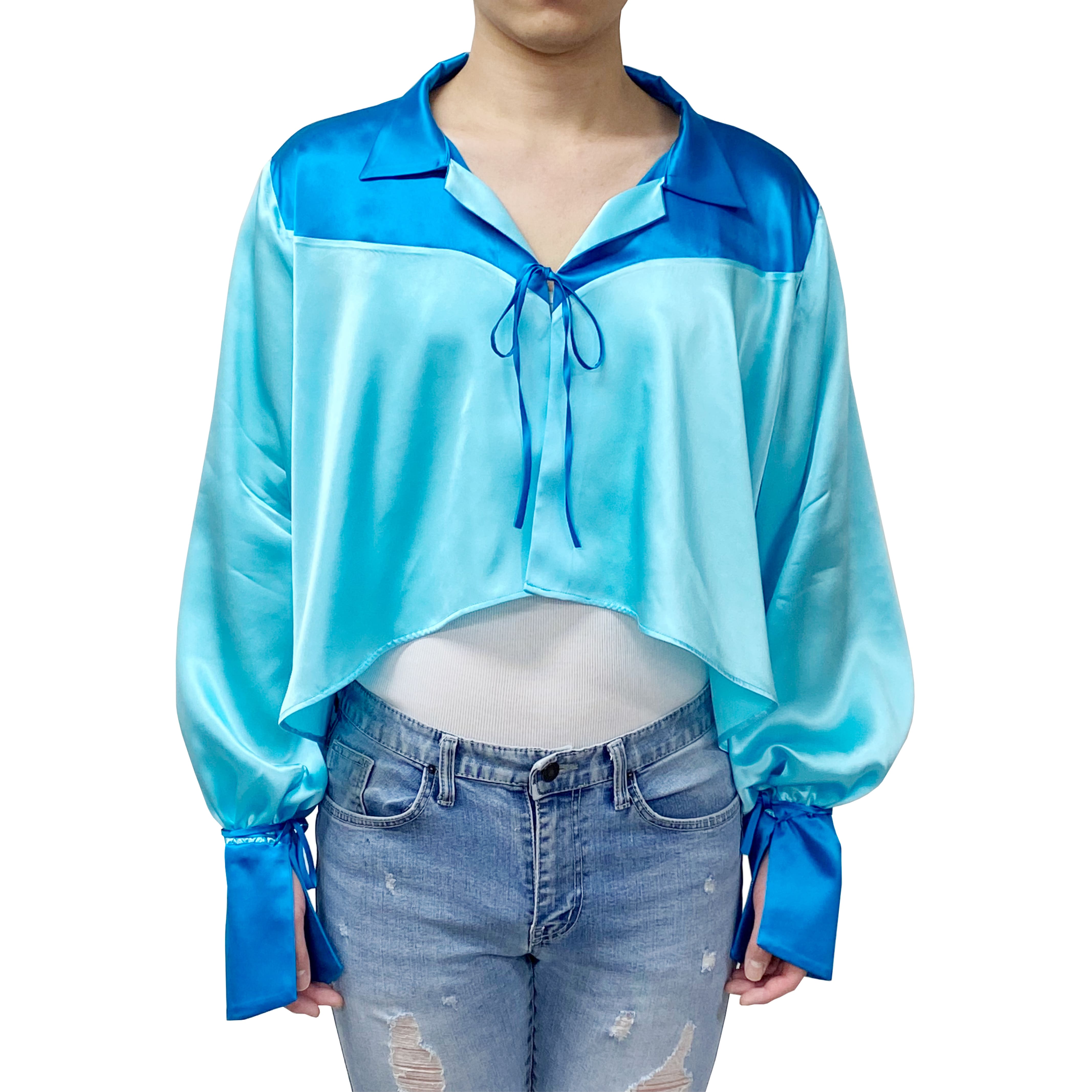Subin Hahn Blue Briar Blouse Model Front | Shop at doors.nyc
