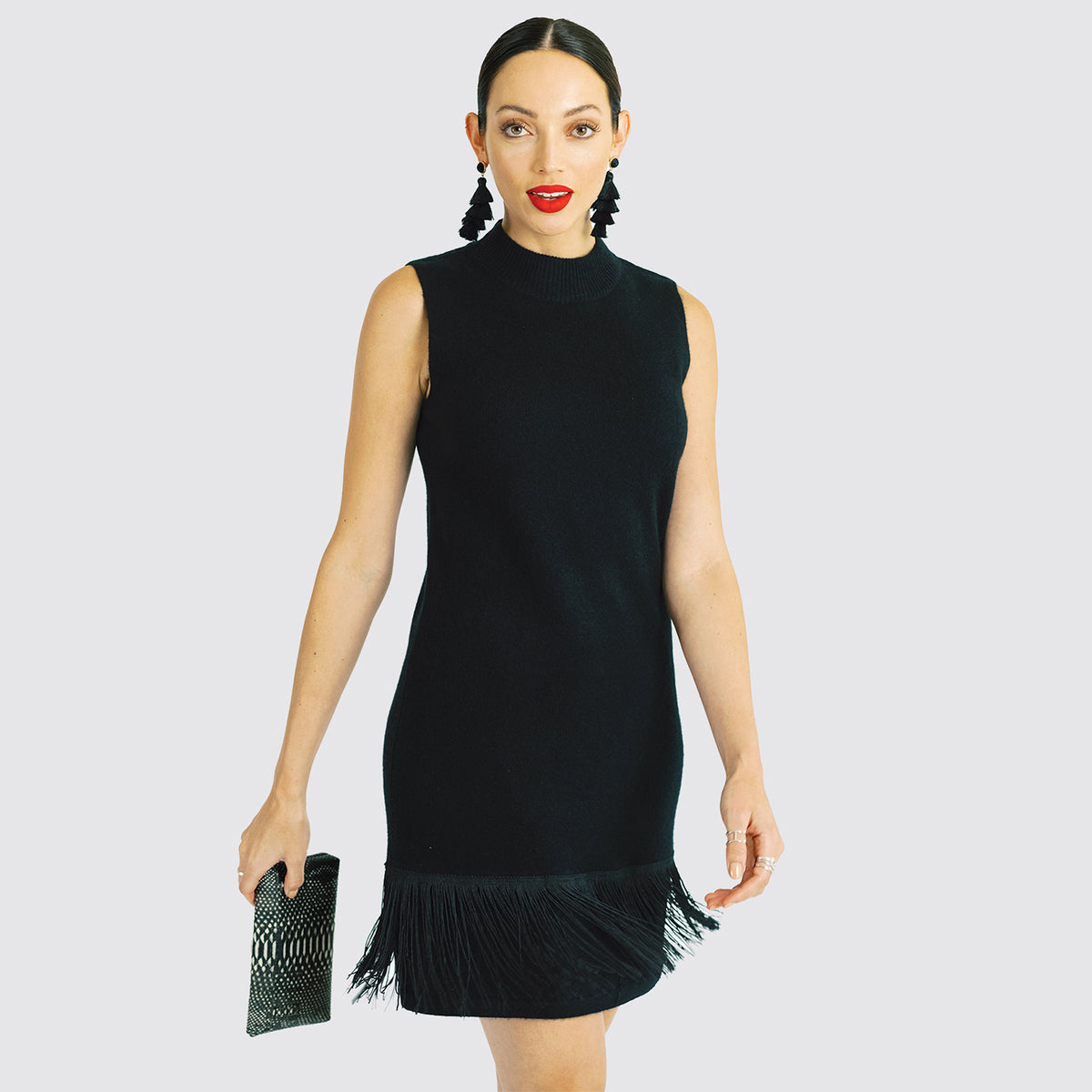 Cashmere Shift Dress with Fringe | Black